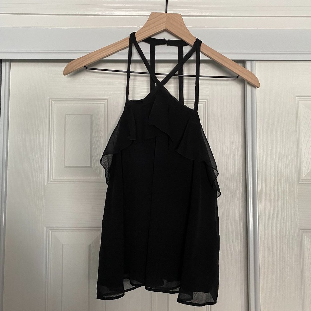 Hollister Black Strappy Tank Top Ruffle Chiffon Top Size Small